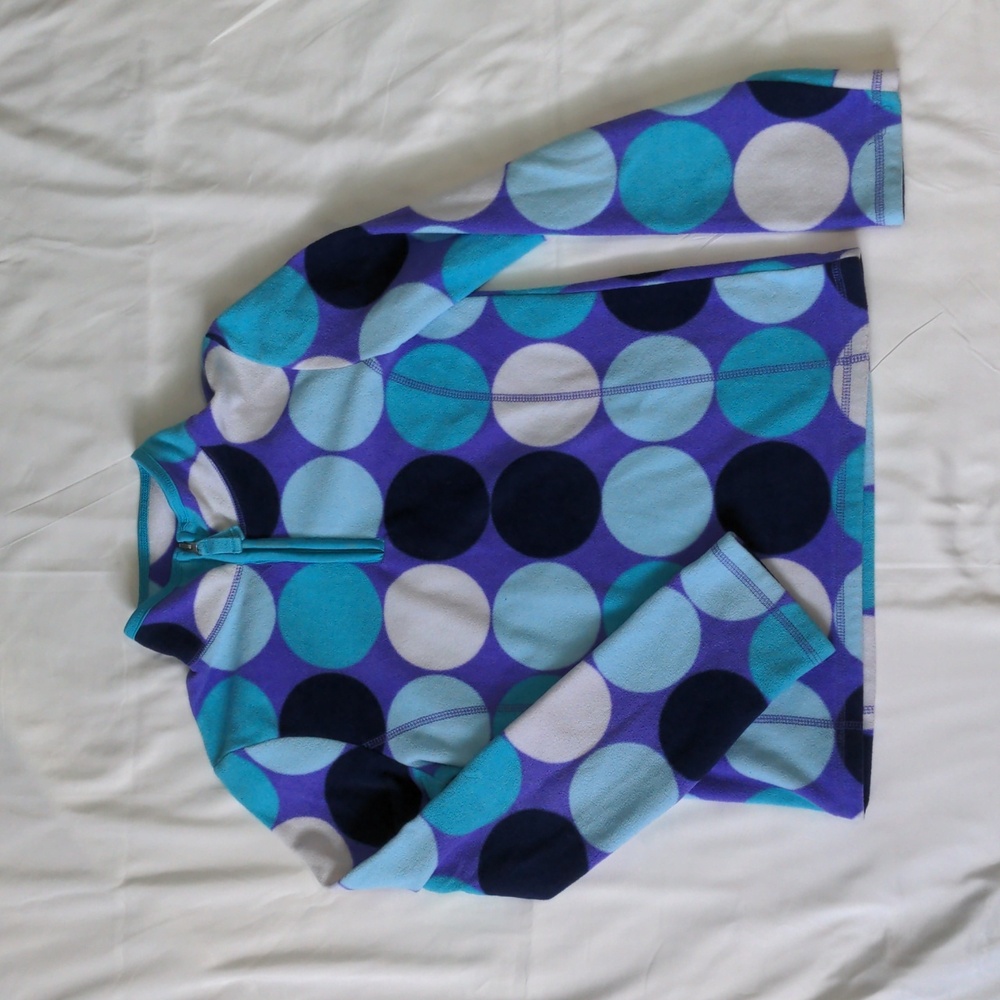 Old Navy Girls Purple Blue Teal Polka Dot Fleece Pullover